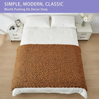 Bigacogo Chunky Knit Throw Blanket for Couch, 40x80 inches, 100% Hand Knitted with Thick Jumbo Chenille Yarn, Cozy Soft Large Rope Knot Cable Crochet Blankets for Sofa Bed Living Room, Caramel