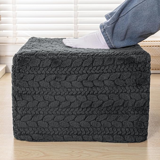 20x20x14 Inches Fluffy Square Pouf Ottoman - Plush Furry Boneless Ottoman Foot Rest Stool with High-Density Foam, Versatile Floor Seating for Living Room (Gray)
