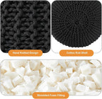 Pouf Ottoman Stuffed Round Modern Foam Filled Foot Rest Poufs for Living Room Chair Decorative 20 X 14 Inches Boho Relax Stool for Wedding Christmas Party, (Black, 20 Inch)