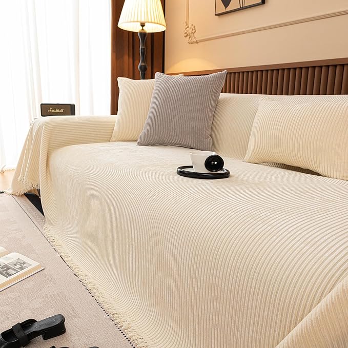 ROOMLIFE Sofa Cover, Boho Couch Cover for 3 Cushion Sofa, Non Slip Chenille Sofa Slipcovers for Dog, Washable Furniture Sofa Protector Cover with Tassel for Living Room, 71''X150”