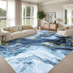 GarveeHome Large 8x10 Washable Rugs for Living Room Abstract Rug Swirl Marble Patterned Carpet, Low-Pile Non Slip Easy Cleaning Rug Neutral Modern Carpet for Bedroom Dining Room Farmhouse Office, Blue