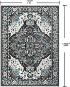 YJ.GWL Area Rugs for Living Room 6x9 Machine Washable Rugs, Non Slip Floral Vintage Rug Indoor Carpet, Stain Resistant Large Rug for Bedroom Dining Room, Black Grey Blue
