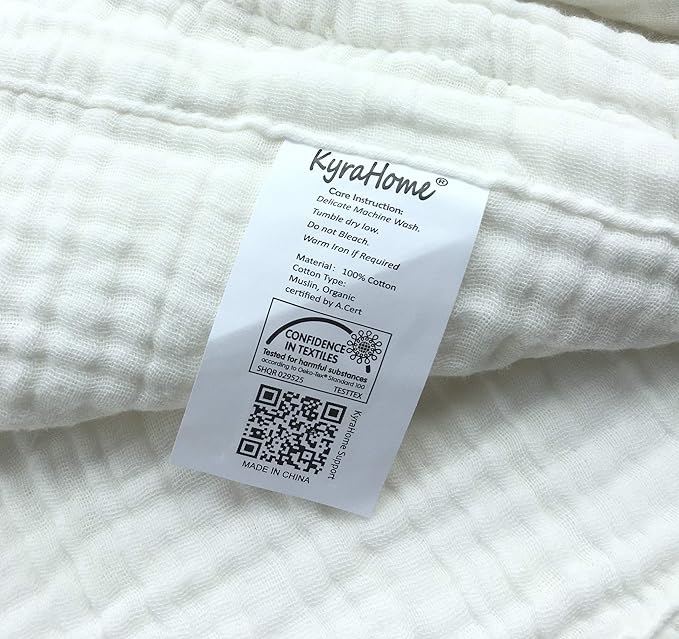 KyraHome 100% Cotton Muslin Blankets for Adults, Couch, 50"x60", Pre-Washed Plant Dyed, Breathable Lightweight Gauze Bed Blanket, All Season (White)