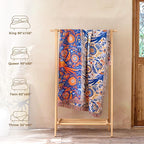 Boho Throw Blanket for Bed Cotton Spring Blankets Twin Size for Bedroom Living Room All Season Lightweight Floral Bird Embroidery Breathable Quilt for Couch Sofa Chair 60"x80" Home Decor