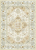 Lessymo 5x7 Area Rugs- Machine Washable Area Rugs, Super Soft Faux-Wool Area Rug for Living Room Bedroom, Boho Area Rug Vintage Floral Medallion Non-Slip Low Pile, Kid & Pet Friendly, Beige