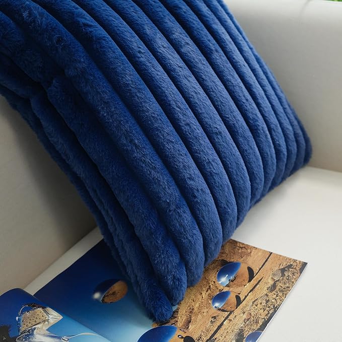 JOJUSIS Pack of 2 Faux Fur Plush Decorative Throw Pillow Covers Couch Cushion Case Soft Pillowcases (Navy Blue, 18 x 18-Inch)