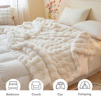 LIFEREVO Luxury Fluffy Faux Rabbit Fur Blanket, Plush Fuzzy Bubble Throw for Couch Sofa, Ivory Comfy Furry Bed Blanket Home Decoration, Aesthetic Shaggy Throw for Bedroom Living Room, 60x90, Beige