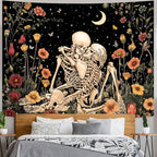 Accnicc Floral Skeleton Lovers Tapestry for Bedroom Gothic Skull Wall Tapestry Aesthetic Vintage Flower Plant Large Tapestries Wall Hanging for Living Room Dorm 80 x 60 Inch