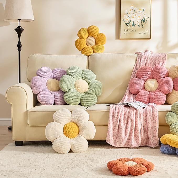Flower Pillow Flowers Shaped Pillow Cushion Decorative Daisy Pillow for Bed Cute Throw Pillow Flower Floor Pillow Soft Seat Cushion Cream Cushion 19.6"