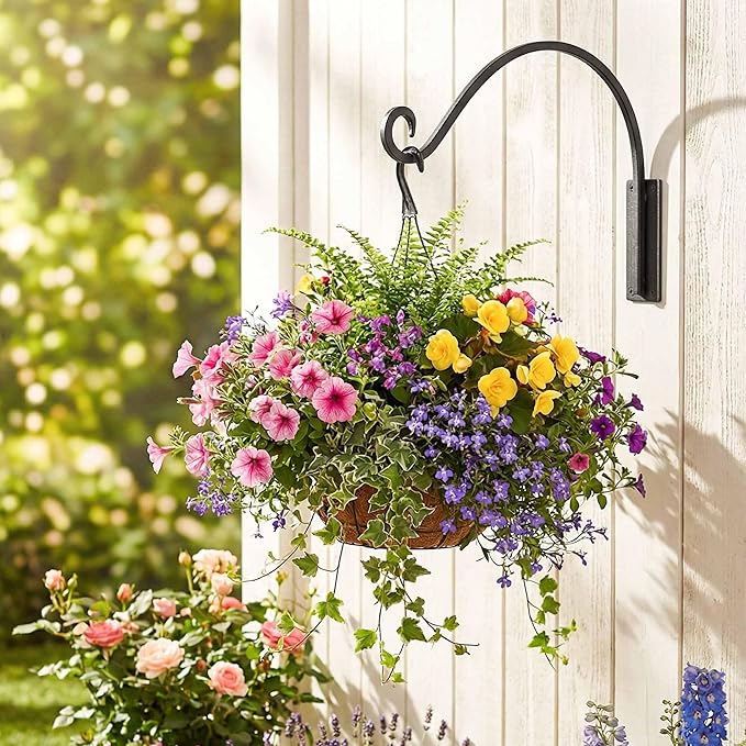 Heavy Duty Plant Hanger Bracket (22"/Black) Outdoor Hand-Forged Hanging Plant Bracket Durable and Stable Bird Feeder Hanger