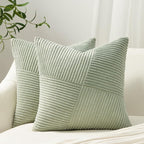 Topfinel Decorative SageGreen Throw Pillow Covers 22x22 Inch, Soft Corduroy Pillow Covers Textured Striped Patchwork Cushion Cases for Couch Sofa Bed Cute Autumn Home Decor 2 Packs