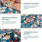 Boho Throw Blanket - 100% Cotton Ultra Soft Muslin Blanket, 50"x60" Lightweight Floral Framhouse Bedding Spring Blanket for Bed, All Season Green Bohemian Bedroom Home Decor Quilt