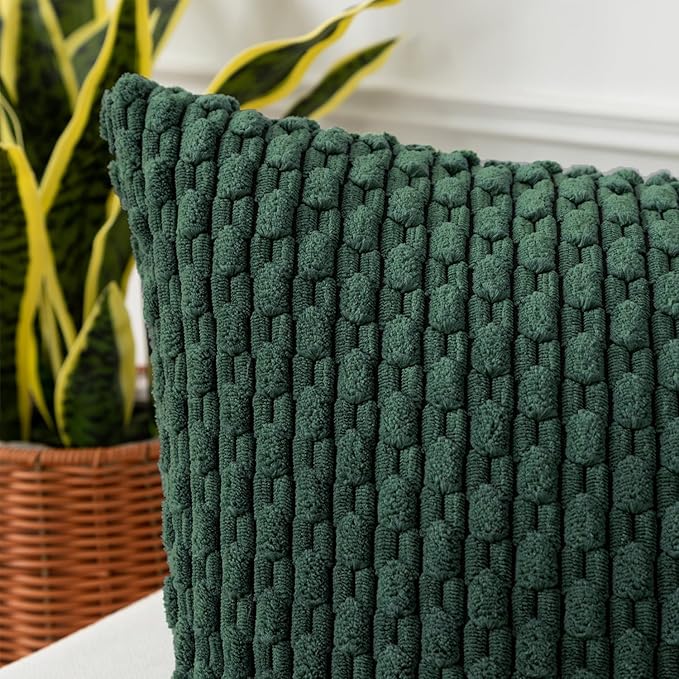 Kevin Textile 14x36 Inch Long Lumbar 1 Pack Boho Decorative Throw Pillow Cover Soft Striped Corduroy Rectangle Cushion Case Farmhouse Color Accent for Living Room Couch Sofa Bed, Army Green