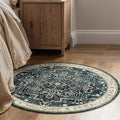 Dark Medallion Round Rugs 5ft, Non Slip Washable Thin Circle Rugs for Kitchen Dining Room, Traditional Medallion Printed Circle Carpet 5 feet for Bedroom Living Room, Midnight/Multi