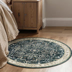 Dark Medallion Round Rugs 5ft, Non Slip Washable Thin Circle Rugs for Kitchen Dining Room, Traditional Medallion Printed Circle Carpet 5 feet for Bedroom Living Room, Midnight/Multi