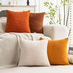 Set of 4 Soft Textured Decorative Throw Pillow Covers 18x18 Inch Cozy Farmhouse Cushion Cover Square Accent Pillow Cases for Bed Couch Sofa Living Room, Beige Rust Orange