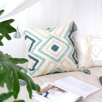 Boho Pillow Covers 18X18 Inch Boho Tufted Throw Pillow Covers Decorative Tassels Cushion Cover Farmhouse Pillow Case for Couch Sofa Bed Living Room Bedroom, Teal