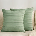 JELLYMONI 2 Pack Light Green Pillowcases 18" x18", Soft Microfiber Striped Tufted Pillow Covers(Pillows are not Included)