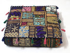 Mam Treasures Indian Bohemian Decorative Pillow Vintage Cushion Cover Patchwork Square Floor Pillow Cover Meditation Cushion Large Floor Pillow Indian Cushion (Dark Blue, 22 X 22 X 5 Inch)