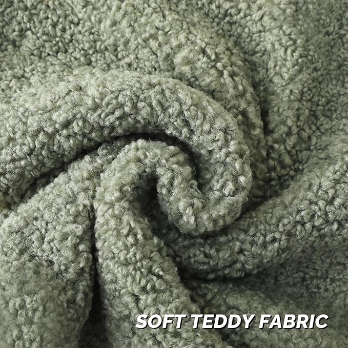 FUTEI Sage Green Throw Pillow Covers 16x16 Inch Set of 2,Furry Faux Fur Teddy Boucle Textured Cushion Covers,Soft Fluffy Decorative Pillow Case,Home Decor for Couch Bed Living Room Office Car