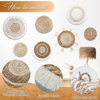 Beeveer 7 Pcs Boho Wall Baskets Decor Hanging Rustic Rattan Wicker Wall Basket for Farmhouse Living Rooms Bedrooms Kitchen Decorations(Classic Style)
