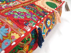 Mam Treasures Indian Bohemian Decorative Pillow Vintage Cushion Cover Patchwork Square Floor Pillow Cover Meditation Cushion Large Floor Pillow Indian Cushion (Red, 18 X 18 X 5 Inch)