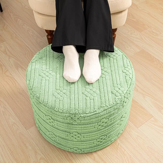 Asuprui Pouf Ottoman Foot Rest – Plush Round All-in-one Foam Stool for Cozy Lounging, Floor Pouf & Chic Decor (Sage Green)