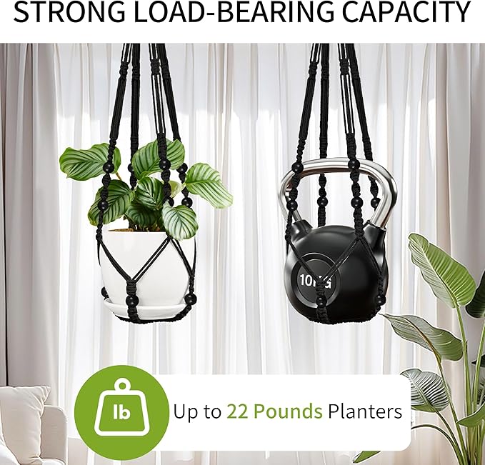 Macrame Plant Hanger - Fits 4 to 13 inches Pots for Indoor Outdoor, 35"/29"/23" Different Sizes Set, Black (POTS NOT Included)