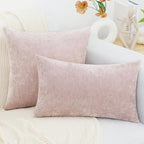 decorUhome Chenille Blush Pink Spring Valentine’s Day Throw Pillow Covers 18x18 Inch Set of 2, Decorative Soft Couch Pillow Covers Solid Dyed Accent Farmhouse Neutral Square Pillow Cases for Sofa