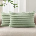 Pallene Faux Fur Plush Lumbar Spring Throw Pillow Covers 12x20 Set of 2, Luxury Soft Fluffy Striped Decorative Pillow Covers for Sofa, Couch, Living Room, Sage Green