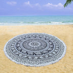 Round Beach Tapestry Turquoise Mandala Throw/Boho Hippie Beach Blanket Roundie/Indian Cotton Bohemian Large Round Table Cloth-Home Decor/Yoga Mat Meditation Picnic Rug (42", Black And WHite)