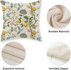 Chinoiserie Pillow Covers 16x16 Set of 2 Blue Green Bird Floral Throw Pillows Vintage Yellow Lemon Flowers Decorations Pillowcase Outdoor Chinoiserie Decor Linen Cushion Case for Couch Home