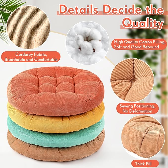 Jerify Floor Pillow Cushions Large Round Square Large Meditation Floor Pillow for Classroom Adult Meditation Picnic Party Seating Learning Daycare School(Round,Yellow Green,4 Pcs)