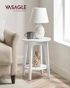 VASAGLE MAEZO Collection - Side Table, 2-Tier Small Round End Table, Nightstand with Tapered Legs, Curved Transitions, for Small Spaces, Living Room, Bedroom, Cloud White ULET283T14 | Lower Shelf, Small Spaces, Living Room, Bedroom