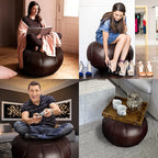 Louis Donné Brown Waterproof Faux Leather Unstuffed Pouf Ottoman, Handmade Moroccan Pouf Cover 21"x13", Round Floor Cushion Floor Chair Footstool for Living Room, Bedroom and Wedding (Only Cover)