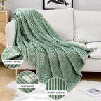 MIULEE Sage Green Throw Blanket 3D Ribbed Jacquard Fleece Flannel Velvet Plush Decorative Bed Blanket (Throw, 50" x 70") - Super Soft, Lightweight, Warm and Cozy for Couch Sofa