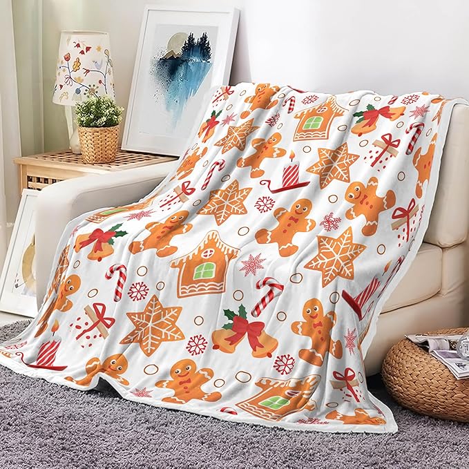 Christmas Throw Blanket Flannel Blankets Warm and Soft Gingerbread Cozy Fuzzy Winter Throws for Couch Sofa 50x60 Inch