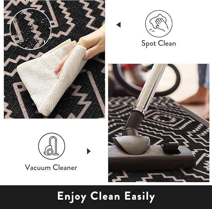 Lahome Bijou Moroccan Easy Jute Carpet, 5x7 Washable Rugs for Living Dining Room Indoor Outdoor Patio Rug, Farmhouse Non Slip Non Shedding Natural Black Carpet for Deck Backyard Entryway Classroom