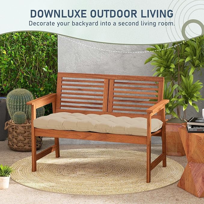 downluxe Outdoor Bench Cushion for Patio Furniture, Water Resistant Tufted Overstuffed Porch Swing Cushions, Thick Outdoor Loveseat Cushions, 59" x 18" x 5", Beige, Set of 1