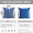 18x18 Boho Pillow Cover - Chenille Tufted Decorative Throw Pillow Cover Soft Velvet Backing, Farmhouse Striped Square Accent Pillow Case for Sofa, Couch, Bedroom, Living Room, Blue, White