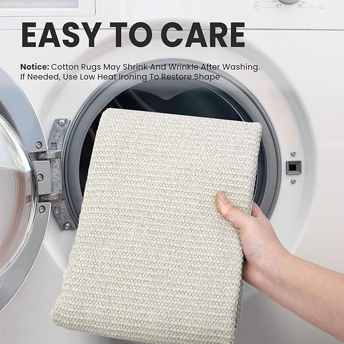 EARTHALL Woven Area Rug 3x5 Ft Washable Rugs for Entryway, Braided Rubber Backed Throw Rugs Door Mat Indoor Outdoor Entrance, Cotton Rug for Kitchen Foyer Front Door Living Room, Cream/Grayish