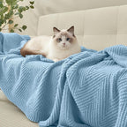 Knitted Throw Blanket 50"X60", Light Blue Knit Throws for Bed, Super Soft Boho Chevron Blankets for Couch Sofa Chair Room Decor, Textured Decorative Farmhouse Cozy Lightweight