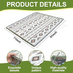 91x 71 in Extra Large Outdoor Picnic Blanket with Waterproof Mat Oversize Beach Woven Cotton Yarn Blanket with Fringe Machine Sandproof for Spring Summer Camping Beach Park(Diamond,Brown)