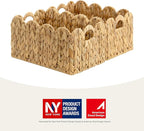 StorageWorks Scalloped Water Hyacinth Baskets, Hand-woven Rattan Baskets with Built-in Handles, Cute Baby Basket for Nursery, Basket for Organizing and Decor, 13"L x 8¼"W x 7"H