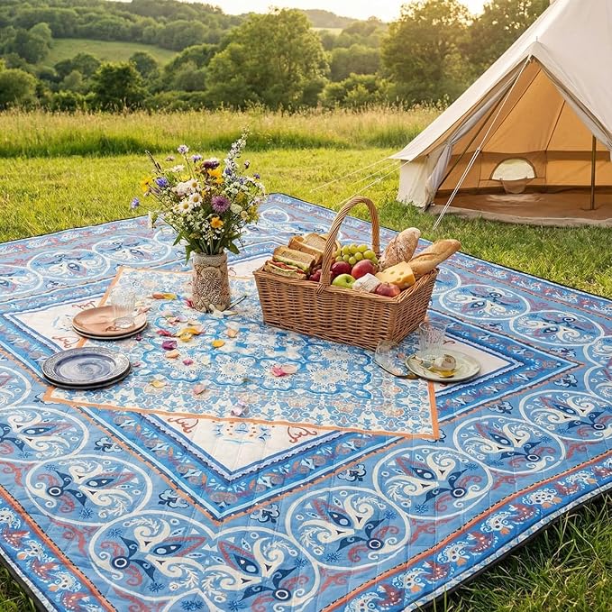 Boho Picnic Blankets 80''x 80'' Extra Large Beach Blanket Waterproof Sandproof Foldable Machine Washable Vintage Grass Lawn Park Mat for Family Camping Party Music Festival