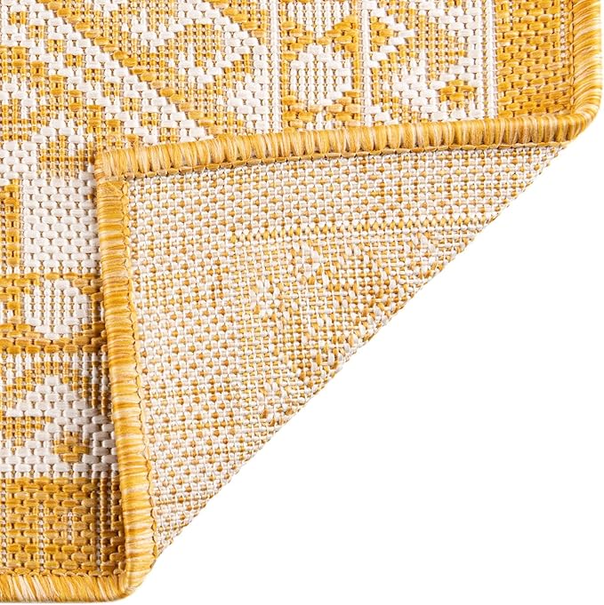 Rugs.com Outdoor Aztec Collection Rug – 2' x 3' Yellow Flatweave Rug Perfect for Living Rooms, Large Dining Rooms, Open Floorplans