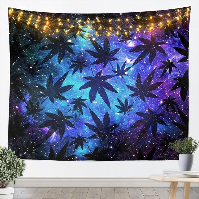 Erosebridal Leaves Wall Hanging Galaxy Tapestry Room Decor Purple Blue Room Decor Small 51x59