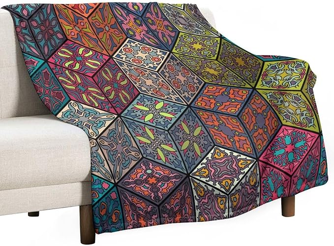 Hippie Bohemian Mandala Throw Blanket Indian Flower Floral Texture Print Blanket for Sofa Bed Couch Chair Or Dorm 30"x40"