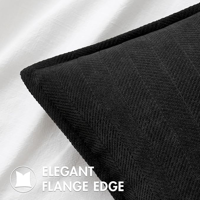 MIULEE Pack of 2 Black Decorative Lumbar Pillow Covers 12x20 Inch Soft Chenille Luxurious Couch Throw Pillows Farmhouse Cushion Covers with Elegant Design for Sofa Bedroom Living Room Home Decor
