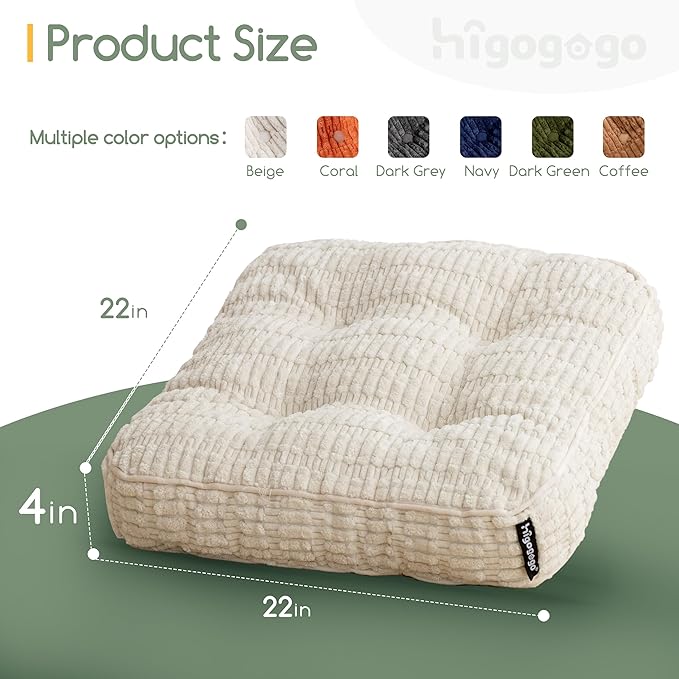Washable Floor Pillow Cushion for Adults, Meditation Cushion Pillow, Removable Tufted Blended Corduroy Cover, Large Square Floor Sitting for Tatami Living Room or Yoga, 22x22 Inch, Machine Washable